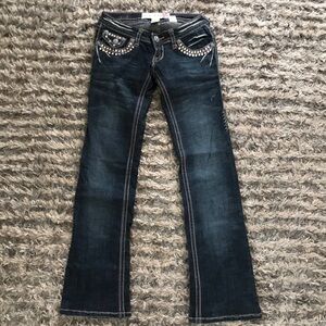 Laguna Beach Jean Co Embellished Bootcut Jeans Fleur De Lis Rhinestone Size 26
